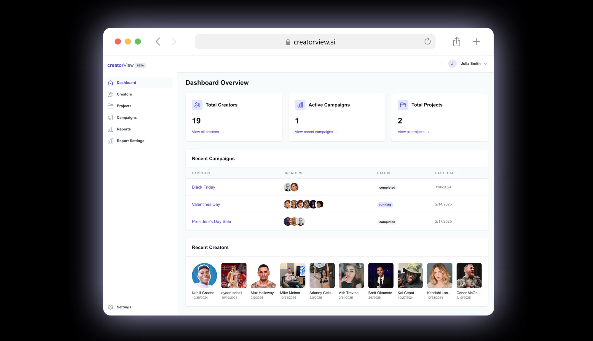 CreatorView Dashboard
