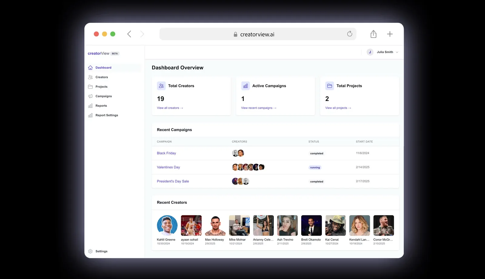 CreatorView Dashboard