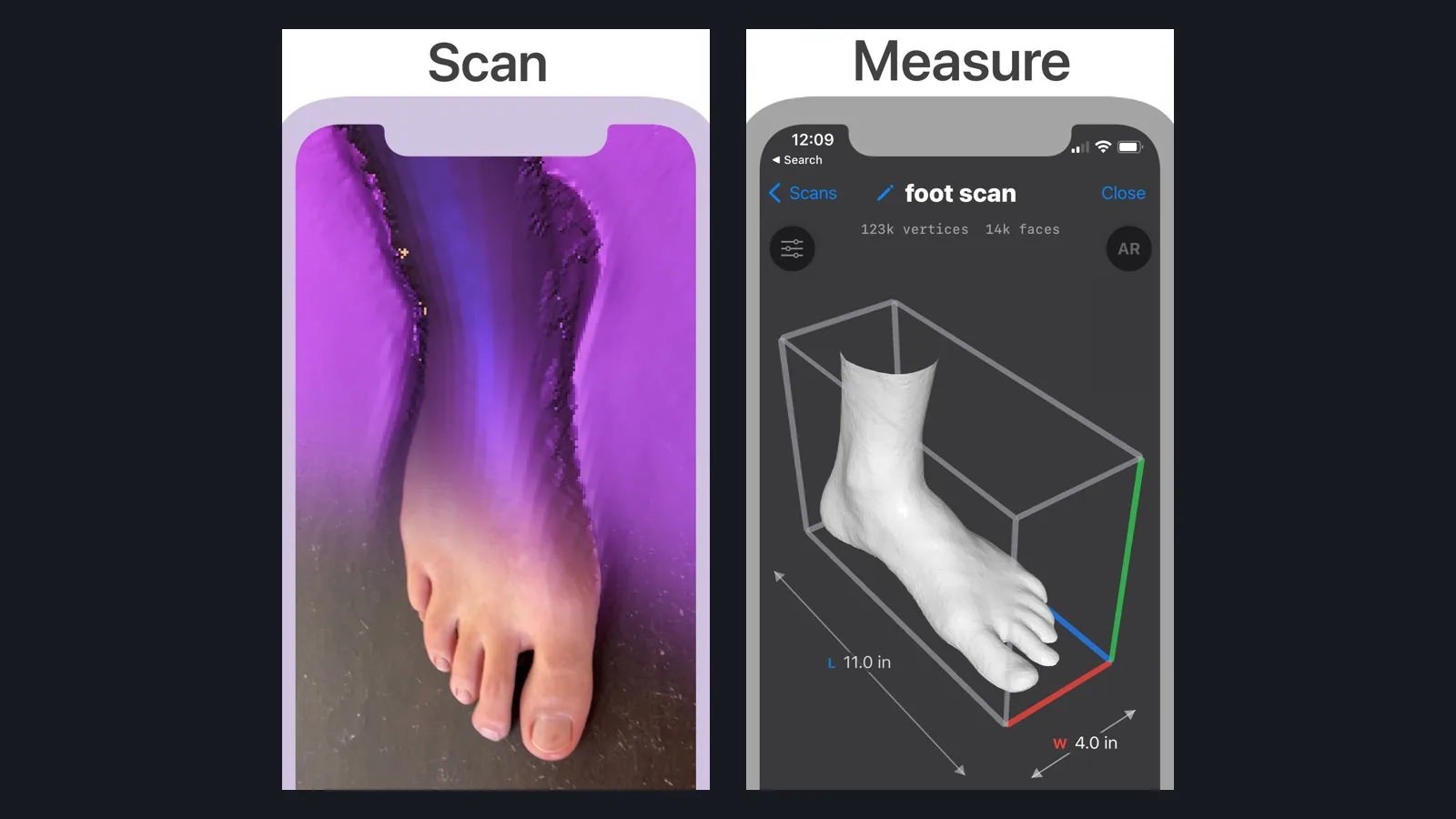 Foot Scan 3D: scanning a foot and measuring the model
