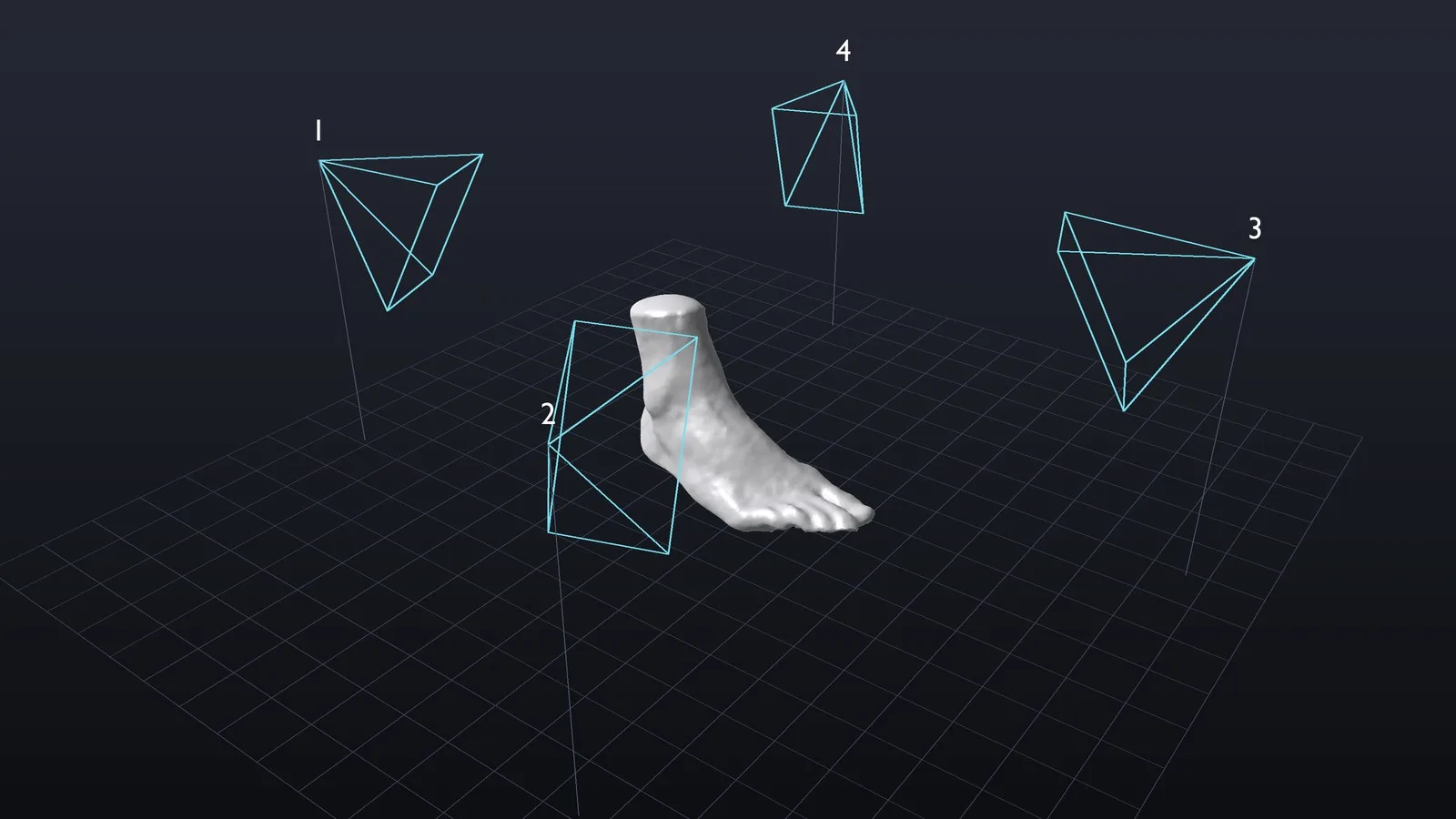 A foot model with four phone positions around it