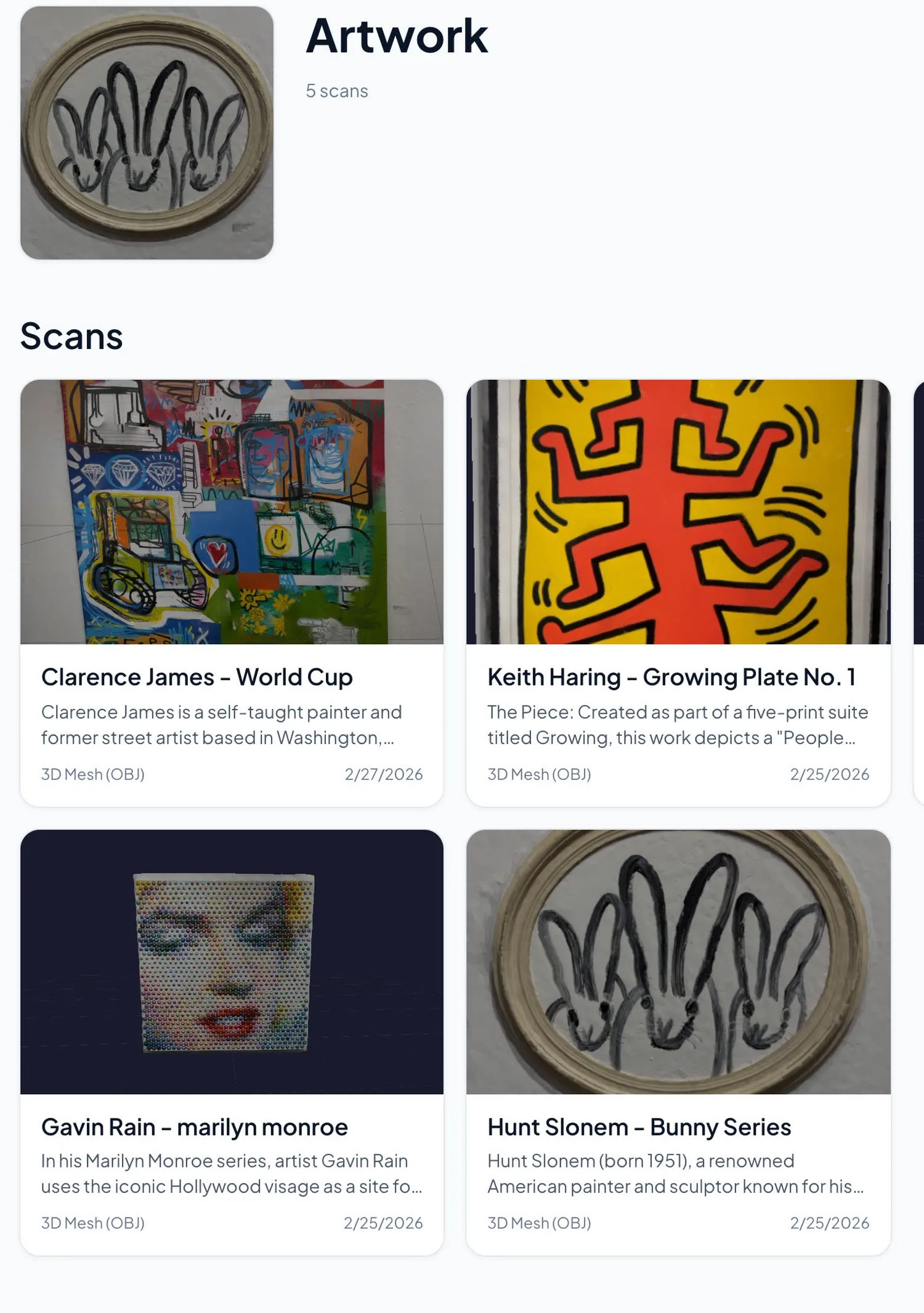 The group of captured artworks