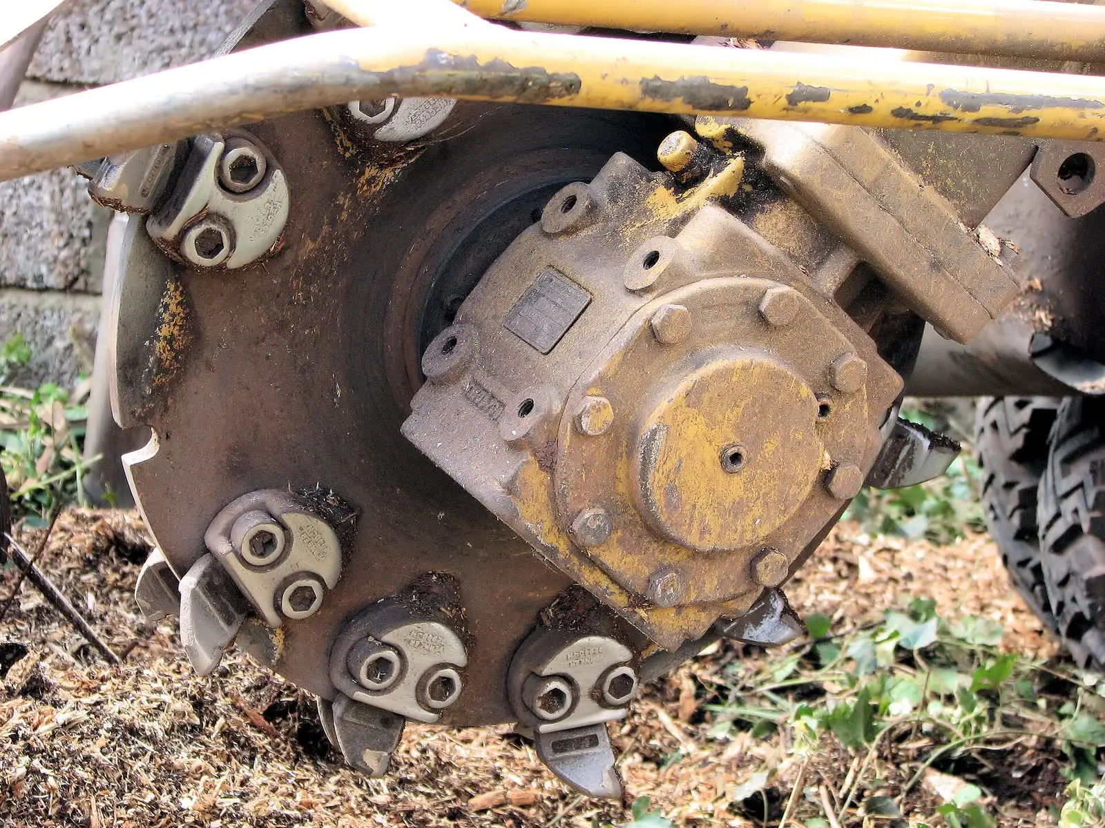 The toothed cutting wheel of a stump grinder