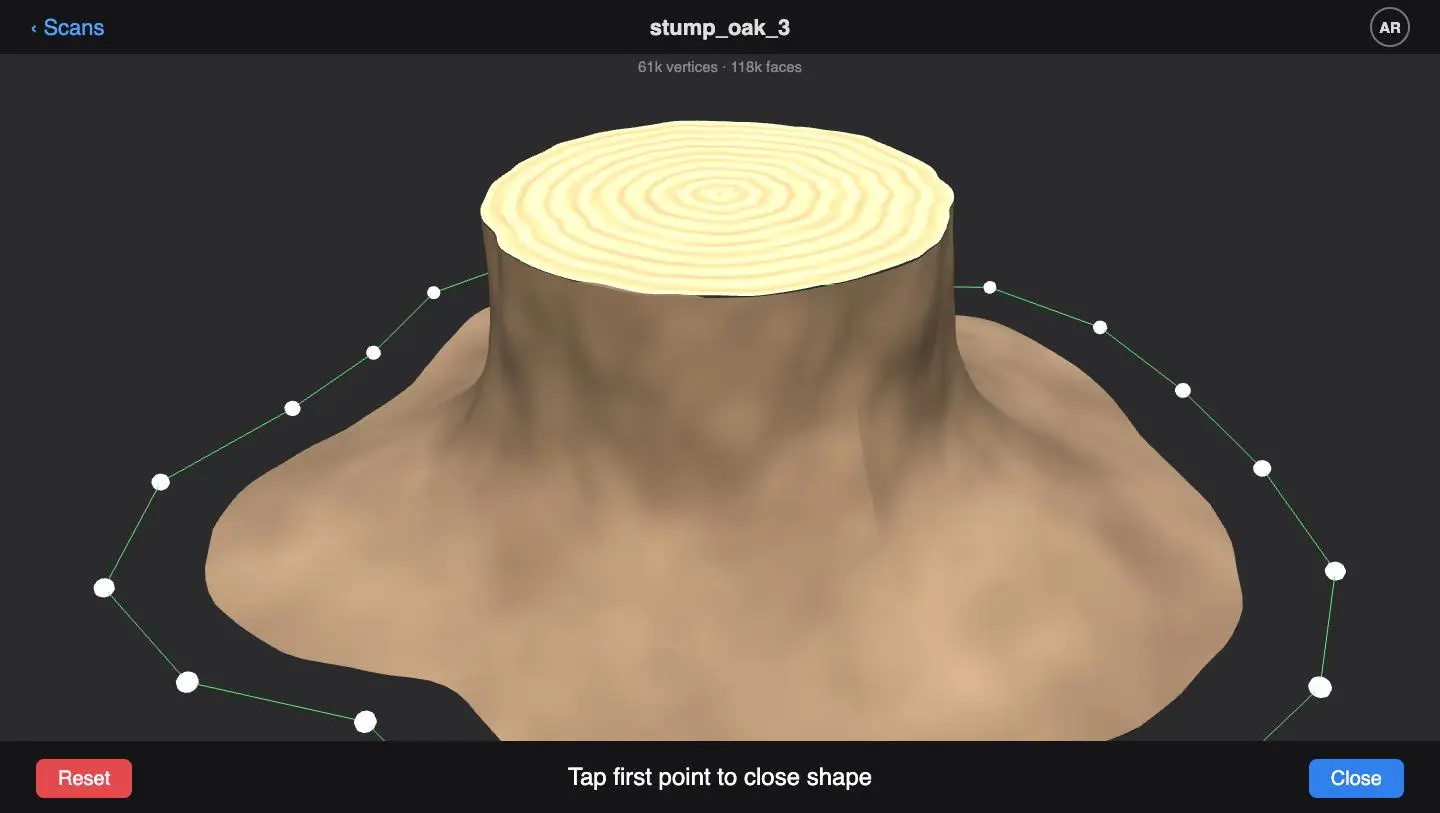 Illustration of an outline being tapped around the base of a scanned stump